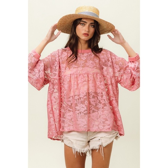 BiBi Pink Lace Top - Picture 6 of 9